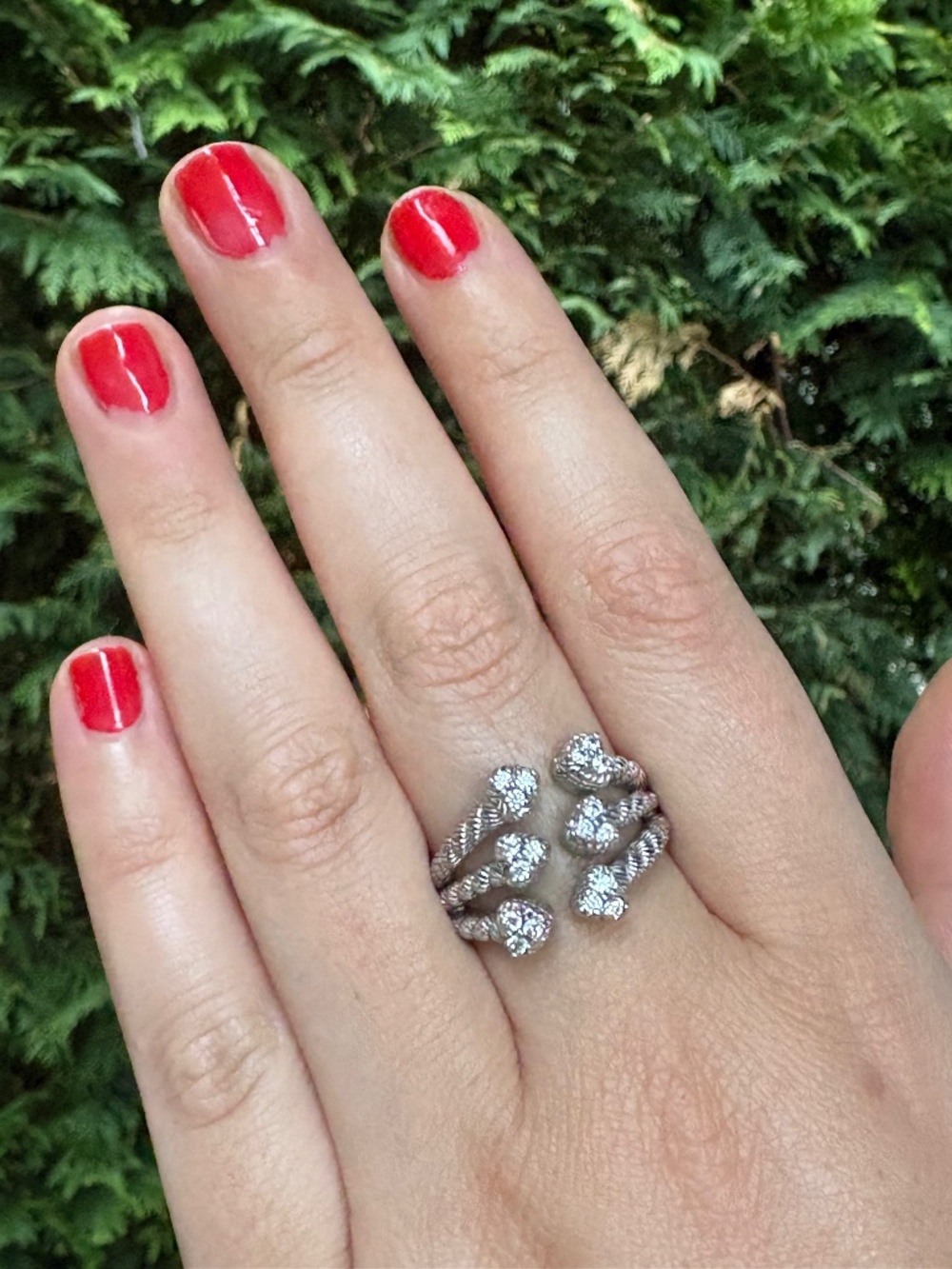 Judith Ripka Split Shank 3-Row Heart, 925 SS, Diamonique CZ Ring, Size 10